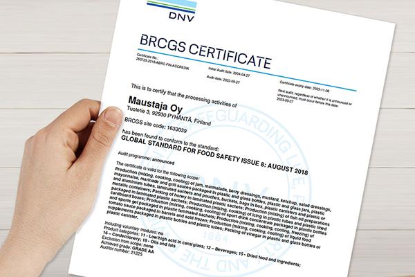 Maustaja Was Issued The Highest level AA Certificate In A BRCGS Audit 